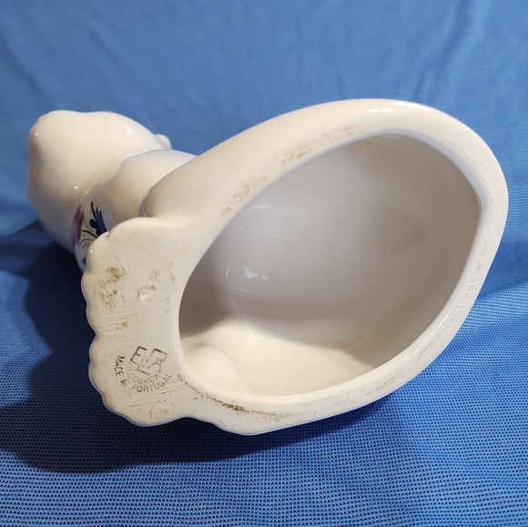 Vtg Ceramic White Kitty Cat Art Elpa Alcobaca Portuguese Hand Painted Flowers - Picture 9 of 10